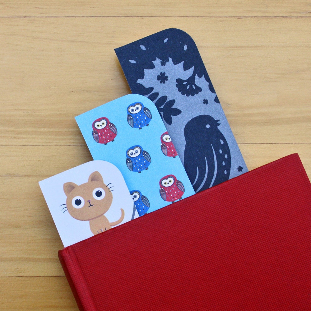 Bookmark set (3) - cats, owls, birds