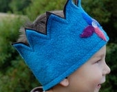 Felt Birthday Crown with Flower and Vintage Button - Waldorf Crown - Blue Crown