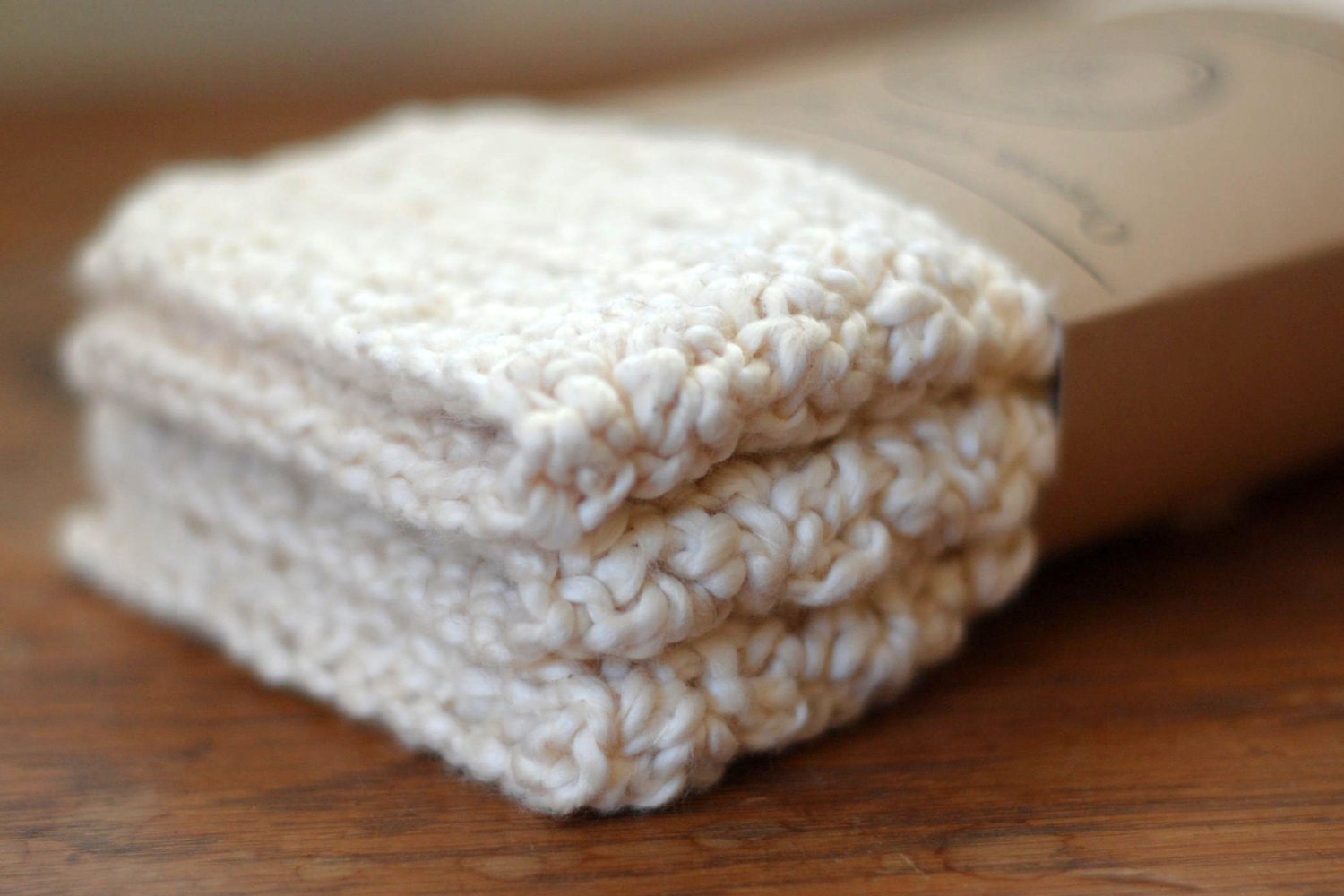 Organic Cotton Crochet Dishcloths - White Almond - Set of Three