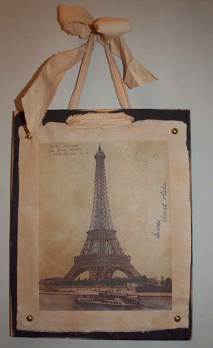 Эйфелева башня - Потертый Chic налет - Vintage 1906 французский Открытка - Стена Декор - французская лента Accent - Потертый Chic Декор