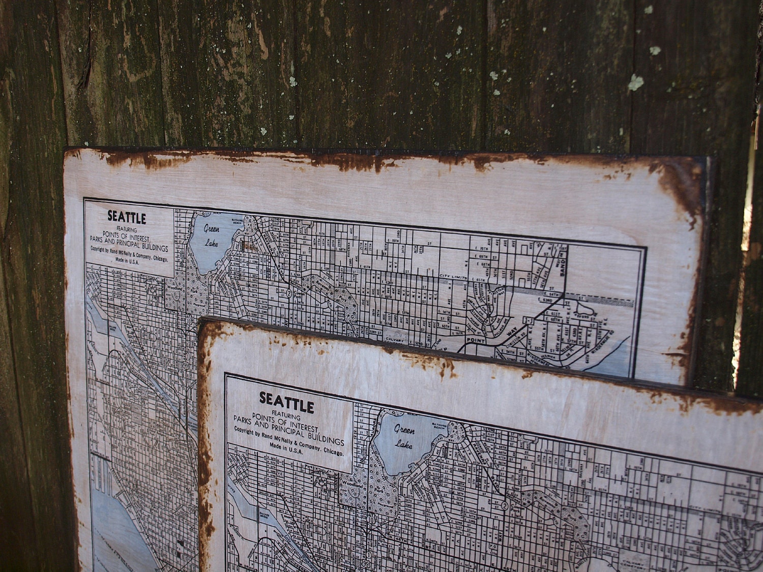VINTAGE SEATTLE MAP - 30x36 -Salvaged Wood - Handmade - Home Decor - RuPiper Designs Original