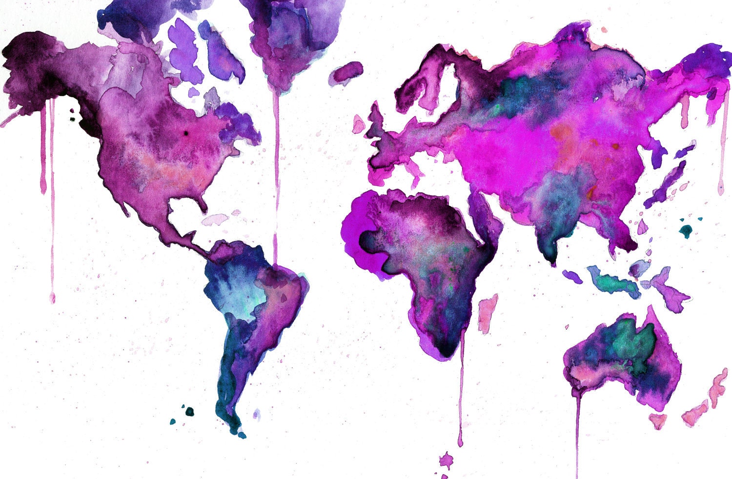 Watercolor Map No. 8 - Enlarged print sized 18 x 24"