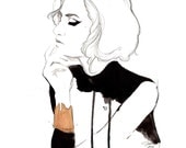 Print from original watercolor and pen fashion illustration by Jessica Durrant titled The Golden Cuff