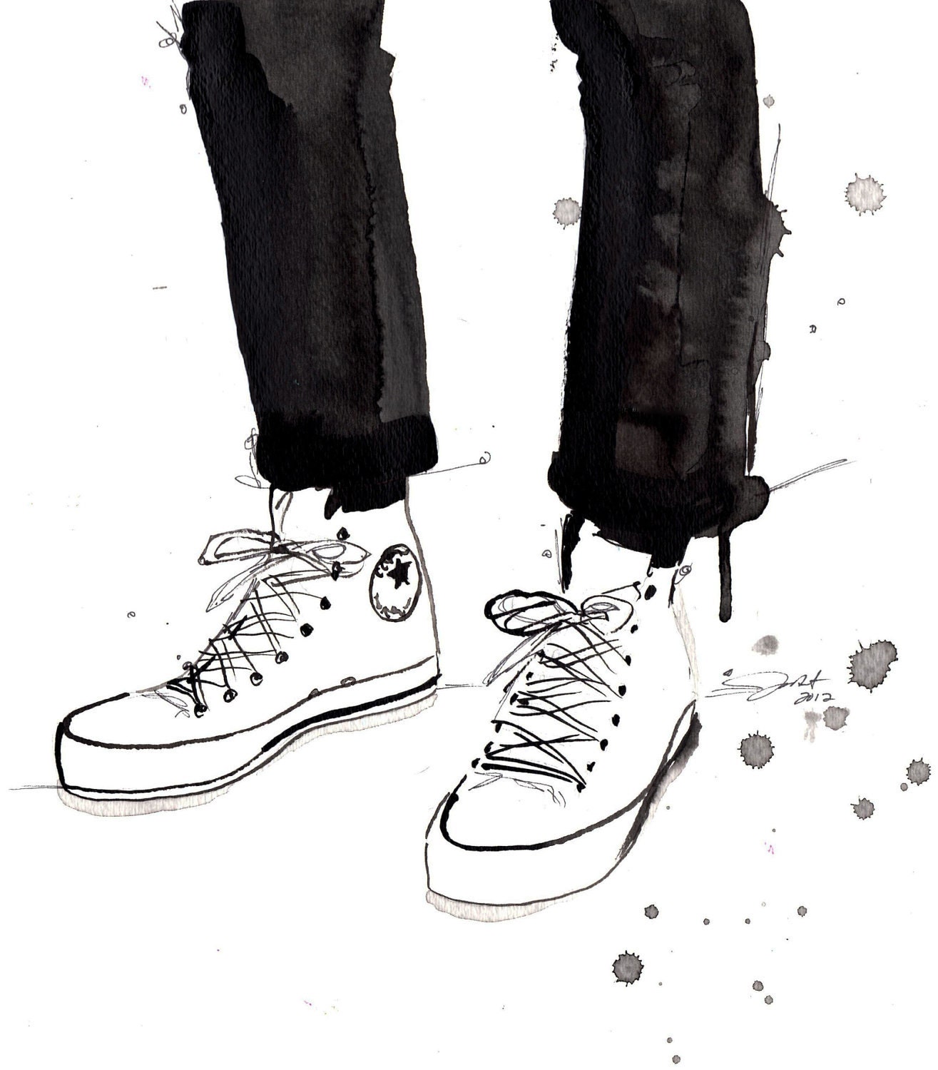 Print from original watercolor and pen fashion illustration by Jessica Durrant titled, Chucks in the City