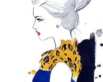 Watercolor Fashion Illustration - Cheetah Chic print