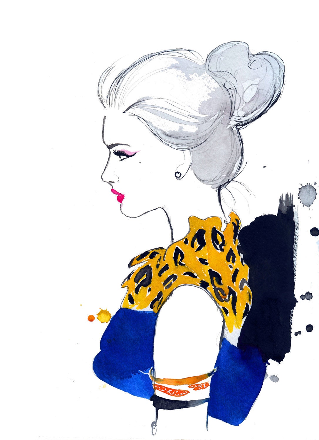 Watercolor Fashion Illustration - Cheetah Chic print