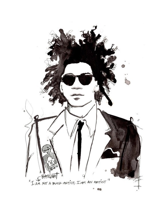 Original watercolor and pen artwork portrait of Jean Michele Basquiat by Jessica Durrant titled The Artist