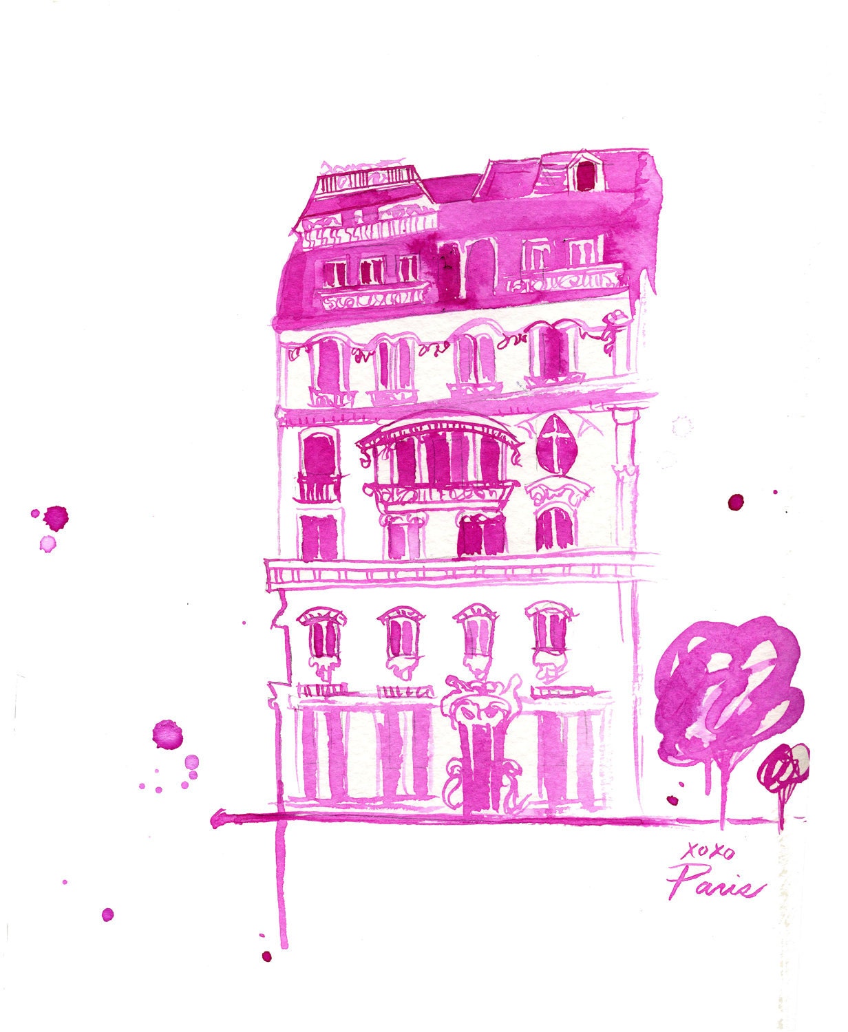 Watercolor Travel Illustration - XoXo Paris print