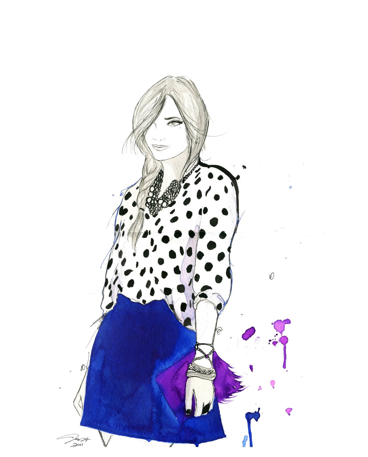 Watercolor and Pen Fashion Illustration - Girl About Town print