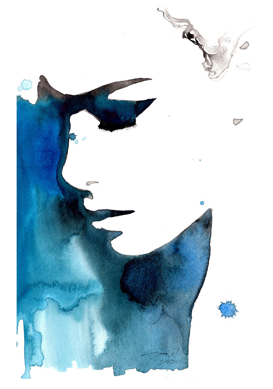 Print from original watercolor fashion illustration by Jessica Durrant titled Black and Blue for You