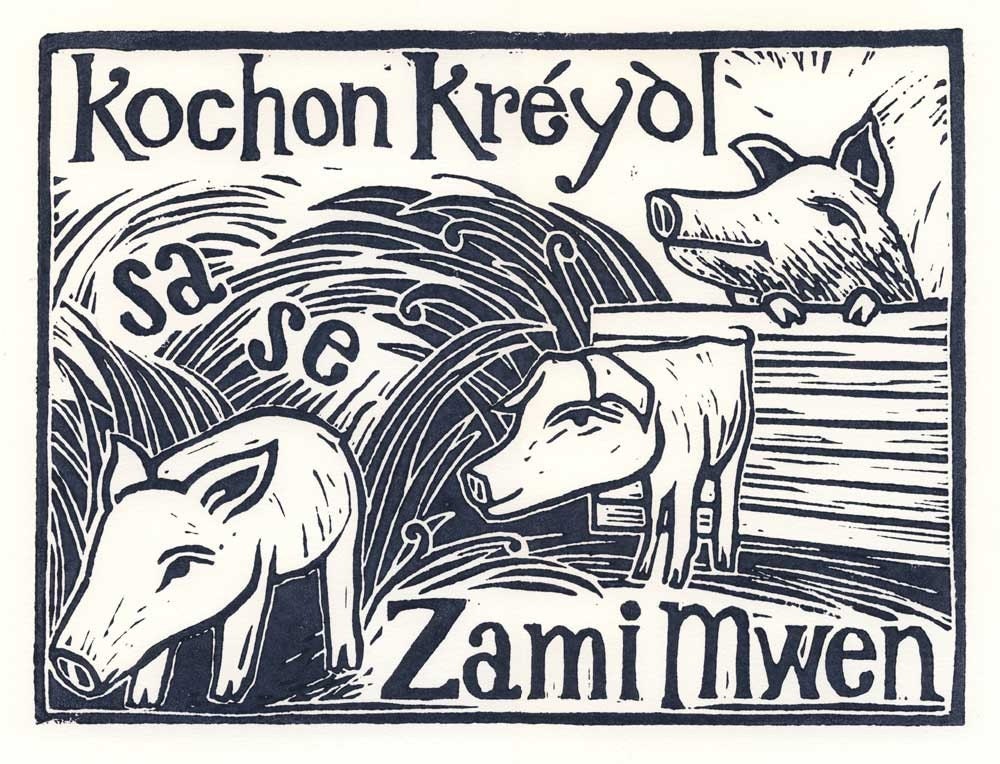 Konchon Kreyol . . . . linoleum block print