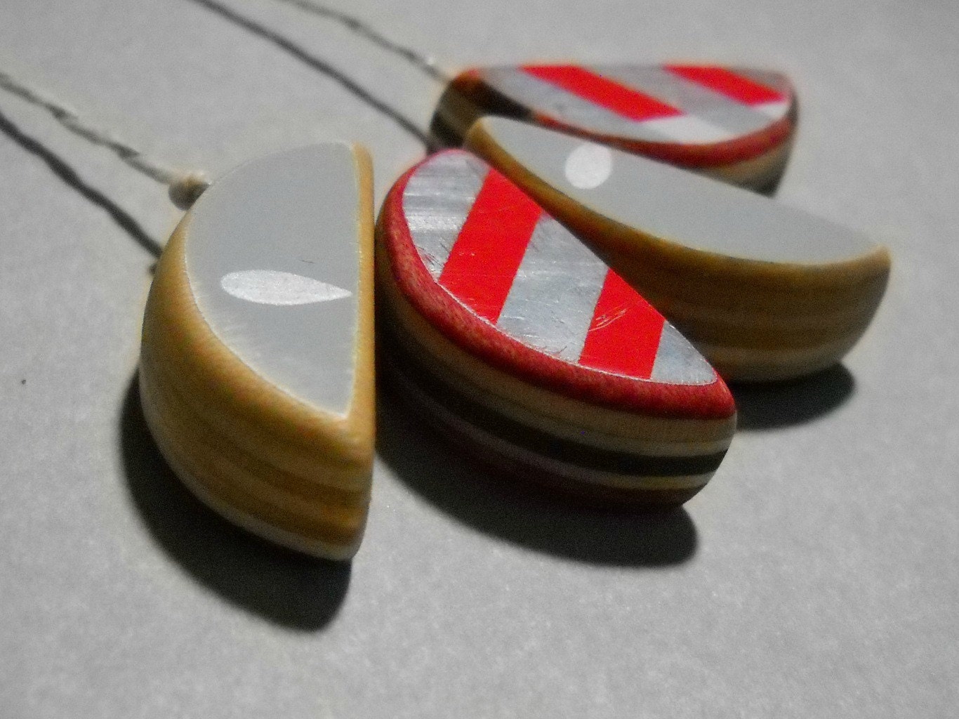 reversible recycled skateboard beaded necklace