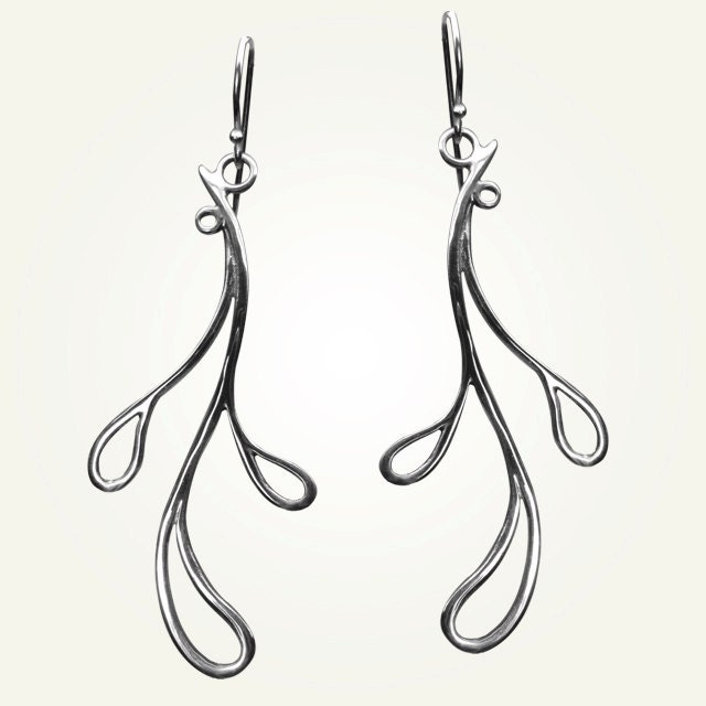 Teardrop Earrings, Sterling Silver, Handcrafted, Loop, Drop, Wave, Japanese Garden, Branch, Elegant, Expressive. HAMA RIKYU EARRINGS.