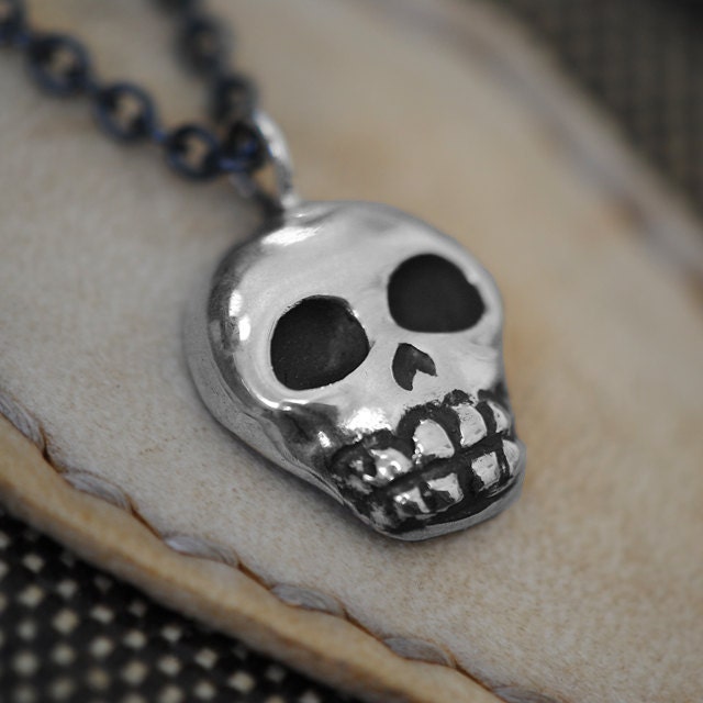 Skull Necklace, Sterling Silver, Handcrafted, Oxidized Black, Day of the Dead, Skeleton. SKULLY NECKLACE.