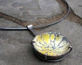Enamel and Sterling Silver Pendant - Sgraffito Mustard Yellow, Charcoal Grey and White