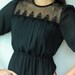 Vintage 80's Semi Sheer Black Pleated Bust Sheer Crochet Neckline Midi Dress