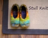 Wool Felted Stull slippers ... Rainbow ... Size US  women's 8... Ready to ship