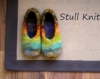Wool Felted Stull slippers ... Rainbow ... Size US  women's 8... Ready to ship