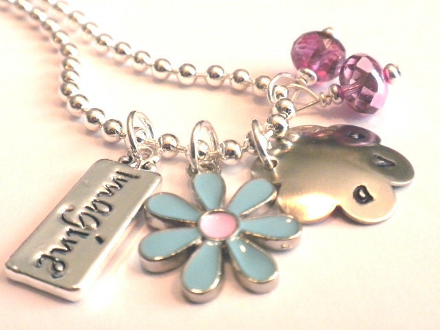 Hand Stamped IMAGINE  Personalized Charm Necklace for Children