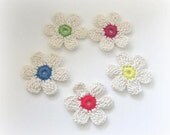 Fairytale Crochet Flowers, 5 pieces Beige, Red, Yellow, Blue, Green, Purple, Colourful, Rainbow