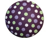 Hand Painted Purple, Green and White Polka Dot Knobs- Matching 3" Pulls Available
