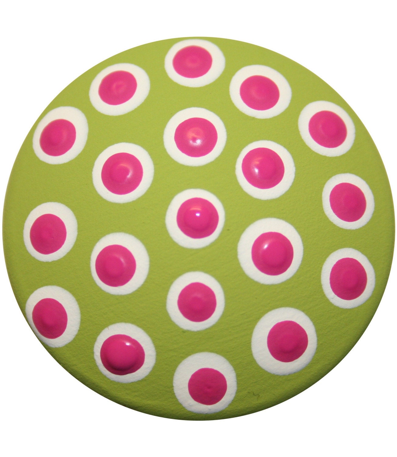Green with White and Pink Polka Dot Knobs