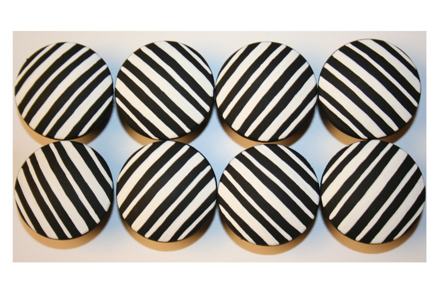 Reserve listing for Christina- 4 Black and White Pin Striped Dresser Drawer Knobs