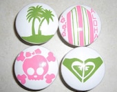 Pink ande Green Surf Borad, Pink Skull, Roxy and Palm Tree Knobs