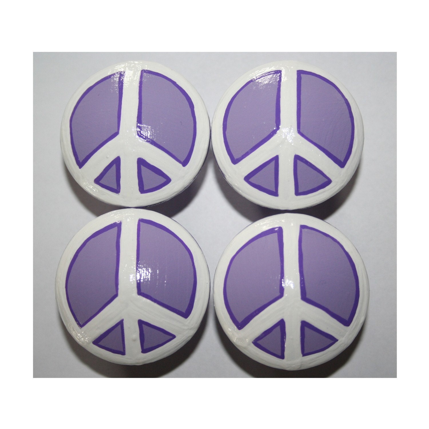 Hand Painted Purple and White Peace Sign Dresser Drawer Knobs