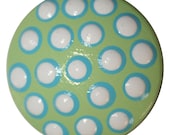 Soft Apple Green with Baby Blue and White Polka Dots- Matching Striped Knob Available