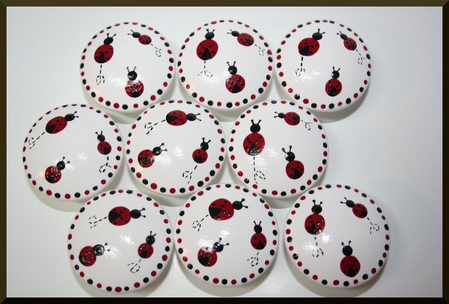 White Knob with Ladybugs