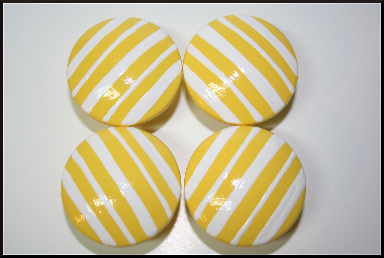 Grey with White Polka Dots and Yellow with White Stripes Knobs