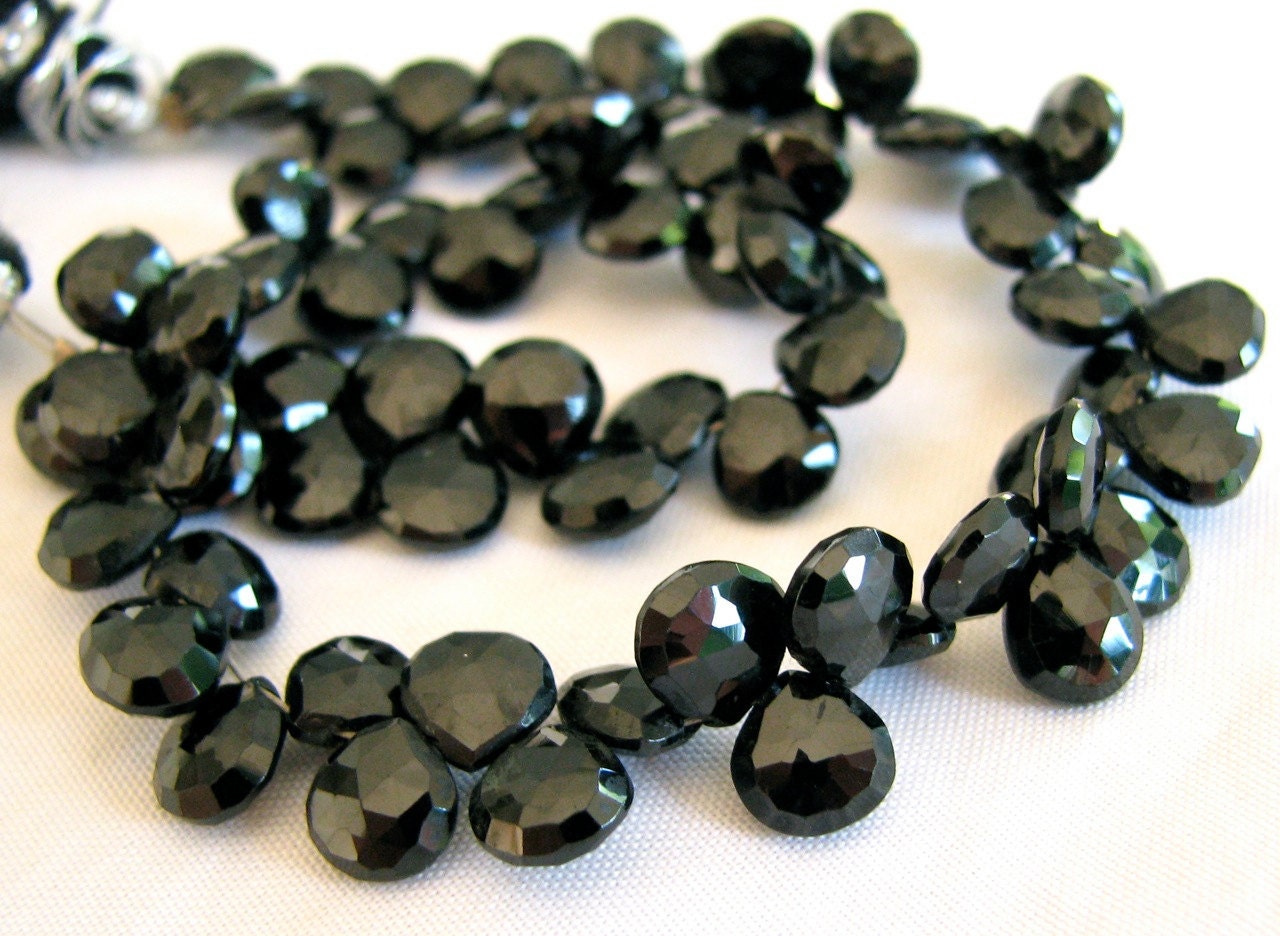 Sparkly Black Spinel Briolettes, 4.5" strand, 6 - 7mm (5a14)