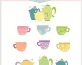 tea party clip art , Digital clip art. for all use, teacup and teapot ,INSTANT DOWNLOAD digital clip art