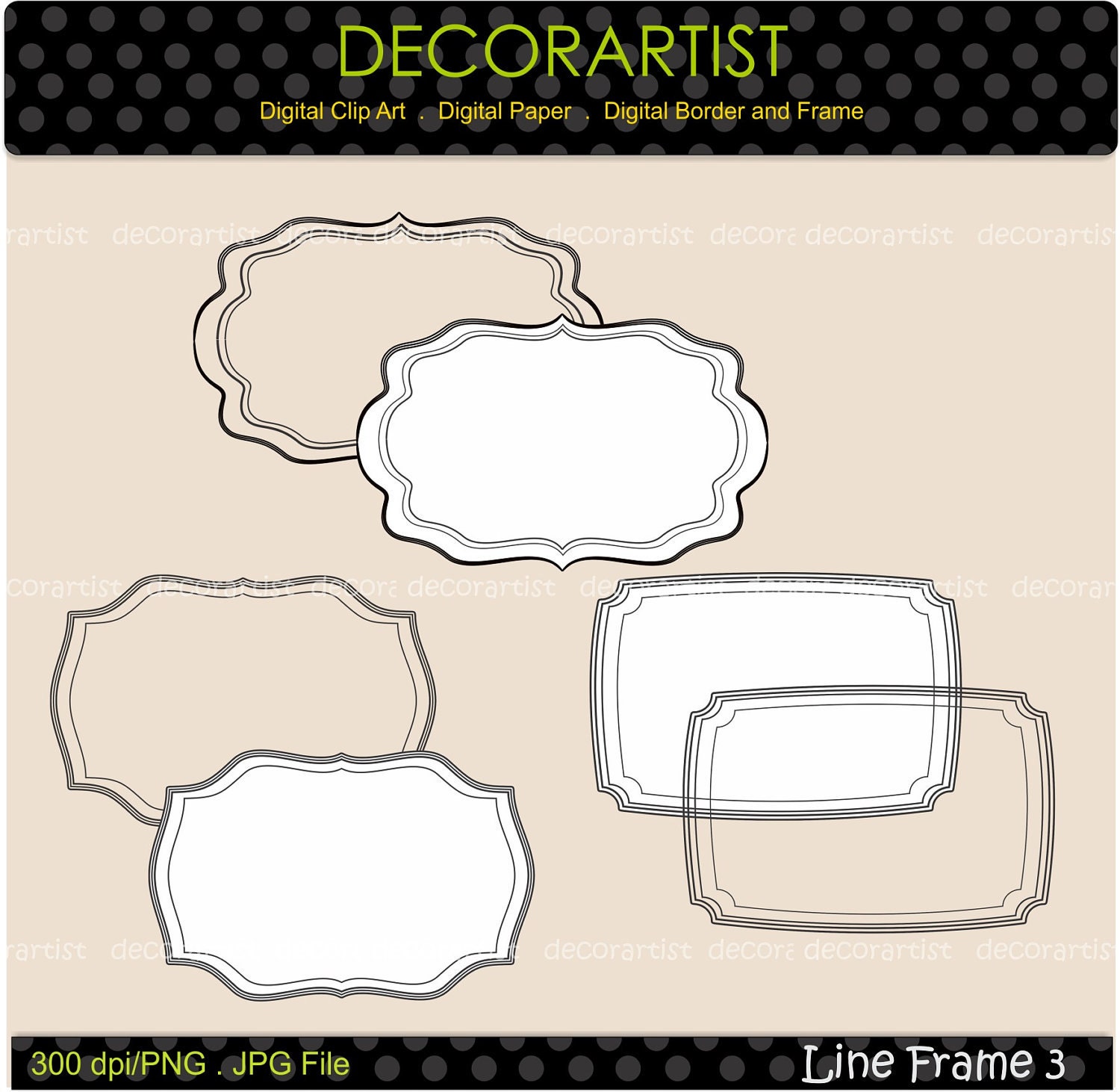 Digital frame for scrapbooking, cards making, graphic design, Line frame3 , instant download