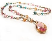 Jewel Toned Swarovski Crystal Drop Necklace