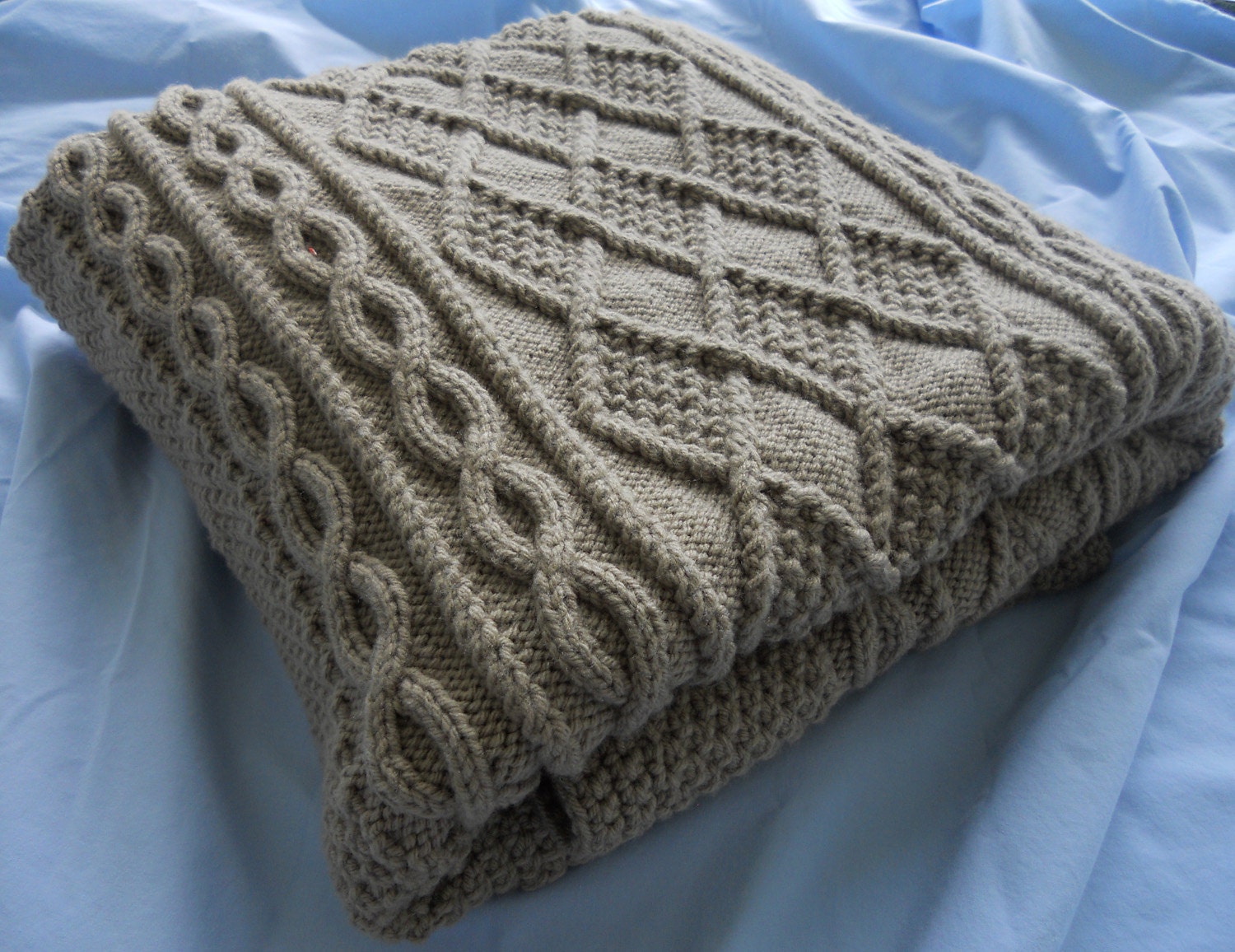 Chunky Hand Knit Blanket, Taupe 50x62