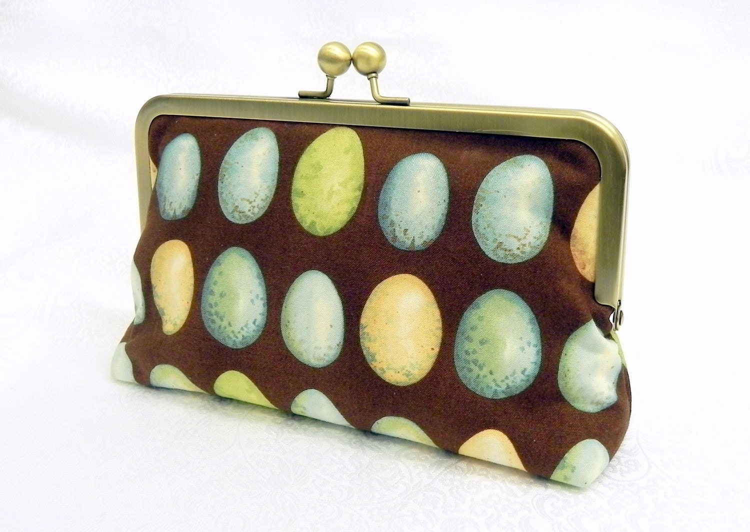 Robins Egg Blue,  Chocolate brown, Beige and Green Clutch - LaurenceCollection