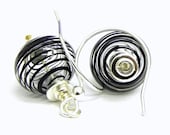 20% off Spring Sale - Black and clear swirls Lampwork Beads Earrings - Artisan Made