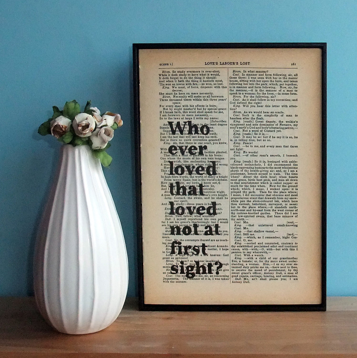 Love at First Sight Typographic Art on Vintage Shakespeare book page