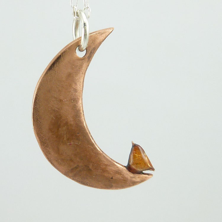 When Wren Dreams Necklace - a crescent moon & the tiniest of birds