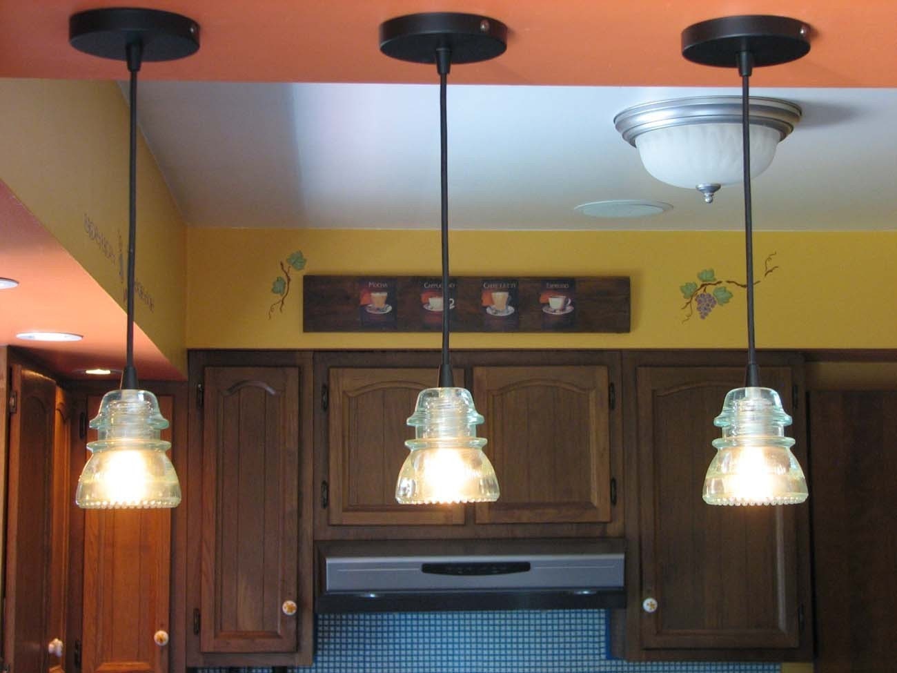 Repurposed Glass Insulator Pendant Light with Black Canopy and Cord