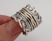 Breathtaking New Design Sterling Silver and 9K Gold band size 8