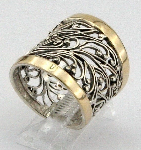 Great Handcrafted 9K Yellow Gold Sterling Silver Ring size 7 (s r11300