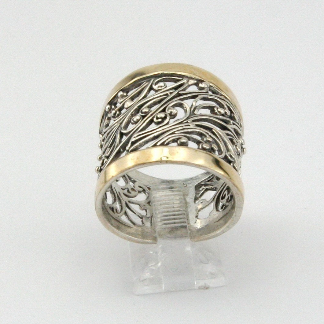 Great Handcrafted 9K Yellow Gold Sterling Silver Ring size 7 (s r11300