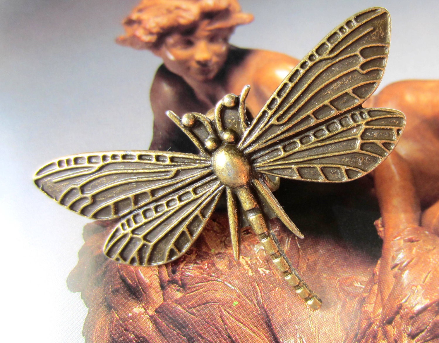 2 Dragonfly charms antique bronze pendants insect jewelry supplies