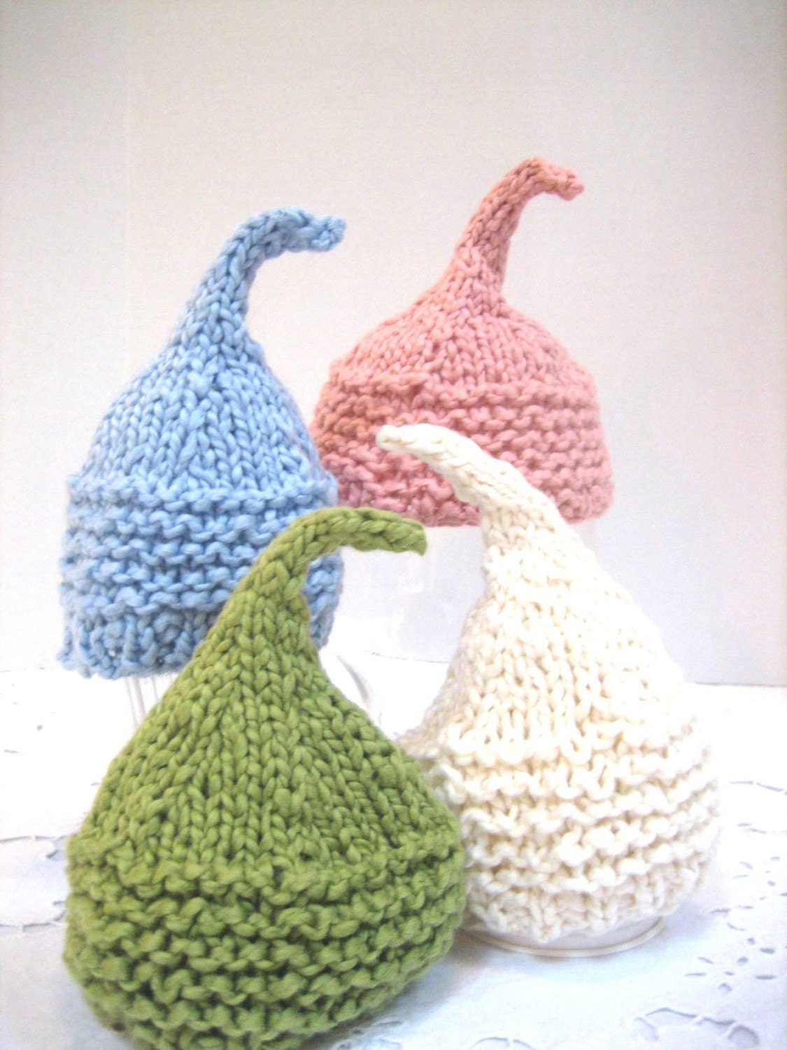 ORGANIC BABY HAT -Elf Infant Hat, Organic Cotton Yarn in Blue, Pink, Green or White, Photography Prop