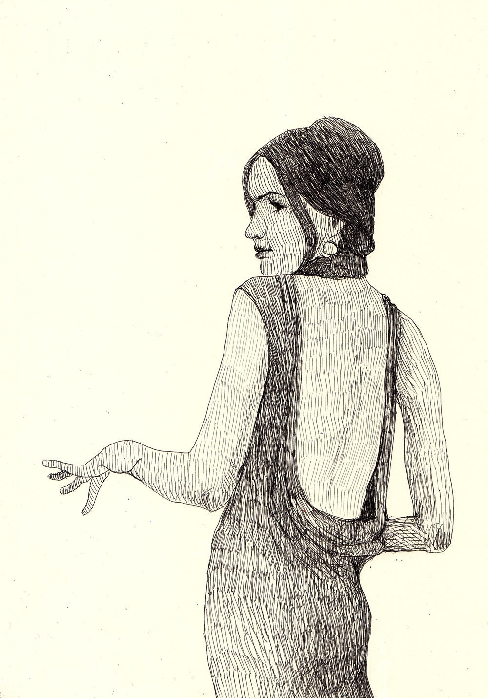Pretty Woman / ORIGINAL DRAWING / Black and white / Female dressing / Female body / Gesture / Bare body