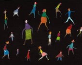 People in Motion / ORIGINAL PAINTING/ acrylic black painting / small people / pattern