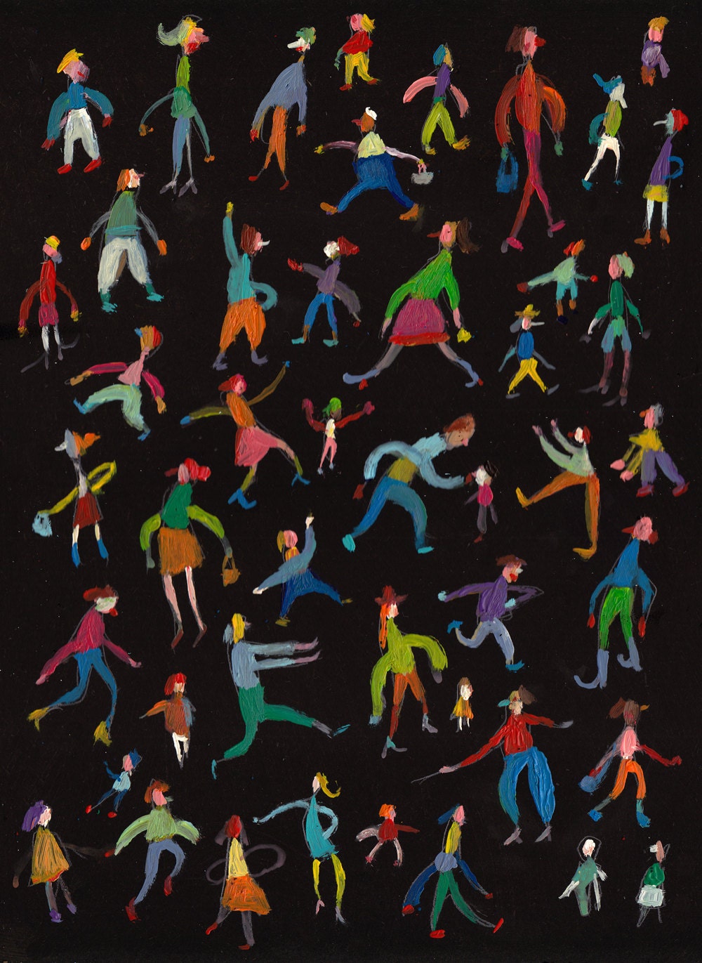 People in Motion / big painting  / children decor / original art / wall art / home decor/ original painting